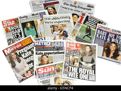 Duchess Of Cambridge Pregnancy Newspapers Coverage Stock Photo