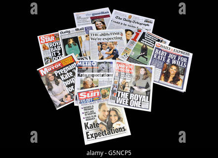Duchess Of Cambridge Pregnancy Newspapers Coverage Stock Photo