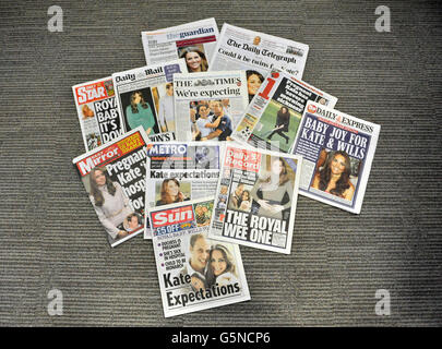 Duchess Of Cambridge Pregnancy Newspapers Coverage Stock Photo