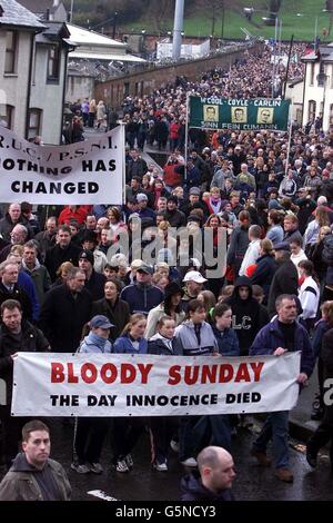 JANUARY 30TH : On this day in 1972 British paratroopers opened fire on a civil rights march killing 13 people. The day became known as Bloody Sunday. Thousands on the streets of Londonderry, to retrace the steps of the ill-fated route of the Bloody March to mark its 30th anniversary, during which 13 people was killed in 1972. Stock Photo