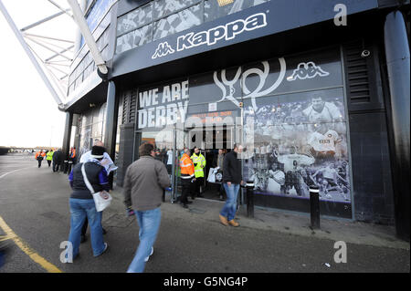 Soccer - npower Football League Championship - Derby County v Leeds United - Pride Park. General view of fans outside Pride Park Stock Photo