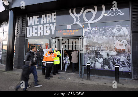 Soccer - npower Football League Championship - Derby County v Leeds United - Pride Park. General view of fans outside Pride Park Stock Photo