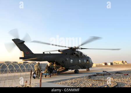 Merlin helicopter on the helicopter landing site (HLS) at Camp Bastion, Helmand Province, Afghanistan Stock Photo