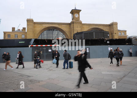 A general view of Kings Cross station in London as work goes on to remove the facade to reveal the original station frontage. Work will be complete in summer 2013. Stock Photo