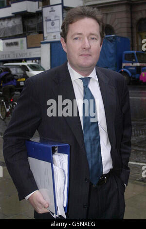 Piers Morgan, editor of The Mirror, arriving at the High Court in London, where supermodel Naomi Campbell, 31, is suing the newspaper for breach of confidence and/or unlawful invasion of privacy after it published a photograph of her leaving a Narcotics Anonymous meeting a year ago. She is expected to give evidence. 14/05/2004: Daily Mirror editor Piers Morgan who has Friday May 14, 2004, stepped down 'with immediate effect' after admitting that the pictures of soldiers abusing Iraqis were a 'calculated and malicious hoax'. Mr Morgan left his post hours after the regiment at the centre of the Stock Photo