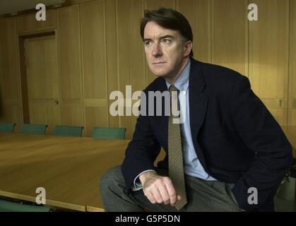 Former Northern Ireland Secretary Peter Mandelson at Portcullis House in Westminster, central London Friday March 1 2002. Sir Anthony Hammond's second report into the Hinduja passports affair clears Mr Mandelson of any wrong doing. Stock Photo
