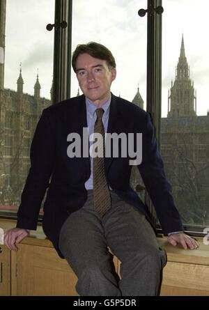 Former Northern Ireland Secretary Peter Mandelson at Portcullis House in Westminster, central London Friday March 1 2002. Sir Anthony Hammond's second report into the Hinduja passports affair clears Mr Mandelson of any wrong doing. See PA story POLITICS Hinduja. PA Photo: Toby Melville Stock Photo