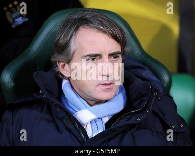 Soccer - Barclays Premier League - Norwich City v Manchester City - Carrow Road. Manchester City manager Roberto Mancini Stock Photo