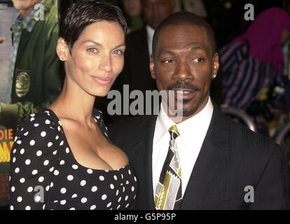Eddie Murphy with wife Nicole arrives to the premiere of Showtime at the Grauman's Chinese theatre in Hollywood. Stock Photo