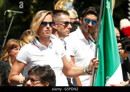 Federica Pellegrini and Filippo Magnini Rome 22nd June 2016. Quirinal. The President meets the italian athletes of the Rio 2016 Olympic Games and delivers the flag to the respective standard-bearers Photo Samantha Zucchi Credit:  Insidefoto/Alamy Live News Stock Photo