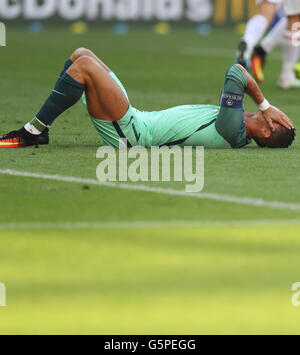 Lyon, France. 22nd June, 2016. Portugal's Cristiano Ronaldo reacts ...