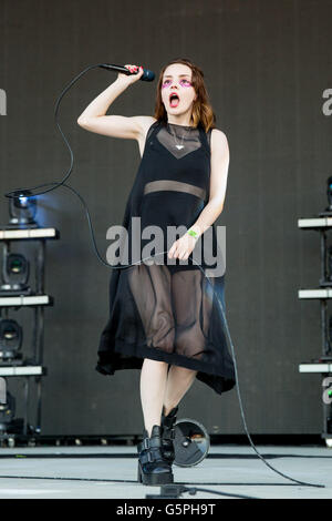 Manchester, Tennessee, USA. 10th June, 2016. LAUREN MAYBERRY of Chvrches performs live at Great Stage Park during Bonnaroo Music and Arts Festival in Manchester, Tennessee © Daniel DeSlover/ZUMA Wire/Alamy Live News Stock Photo
