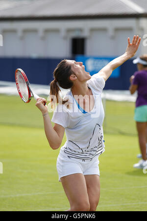 Eastbourne, UK. 23rd June, 2016. Aegon International Eastbourne Tennis Tournament Andrea Petkovic (GER) pre match practices with Kristina Mladenovic (FRA) at Devonshire Park. Credit:  Action Plus Sports/Alamy Live News Stock Photo