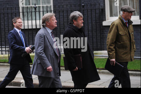 (From left to right) Chairman of the Conservative Party Grant Shapps, Ken Clarke, Lord Strathclyde and Chief Whip Sir George Young arrive at 10 Downing Street, central London, for a Cabinet meeting which was attended by Queen Elizabeth II, in what is believed to be the first such visit since the reign of Queen Victoria. Stock Photo