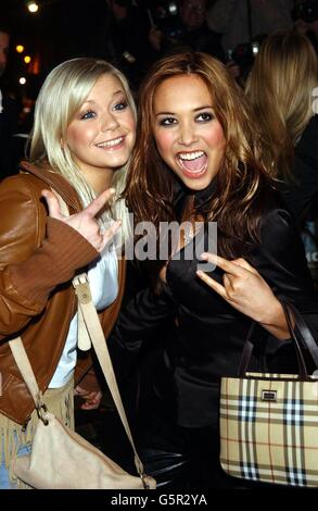 Suzanne Shaw (left) and Myleene Klass from pop group Hear'Say arriving at the Empire Cinema in London's Leicester Square, for the premiere of Ali G InDaHouse. Stock Photo