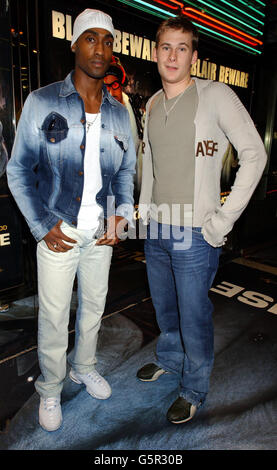 Simon Webbe and Lee Ryan from boy band Blue arriving at the Empire Cinema in London's Leicester Square, for the premiere of Ali G InDaHouse. Stock Photo