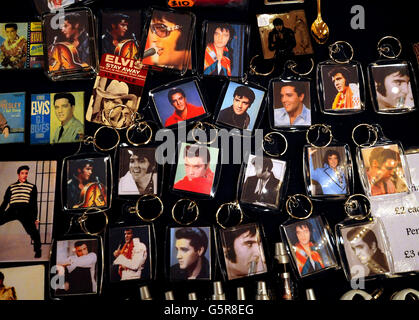 A memorabilia stall at the European Elvis Championships at the Hilton Birmingham Metropole hotel, Birmingham. Stock Photo