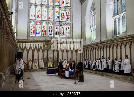 A general view inside the Chapter House as The College of Canons of Canterbury Cathedral meet to formally elect the 105th Archbishop of Canterbury, a process by the cathedral community dating back 1,000 years. Stock Photo