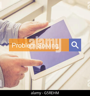 SEARCH TECHNOLOGY COMMUNICATION  Problem Solving TABLET FINDING CONCEPT Stock Photo