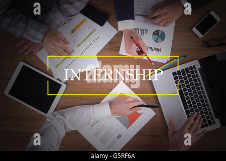 BUSINESS TEAM WORKING OFFICE  Internship TEAMWORK BRAINSTORMING CONCEPT Stock Photo