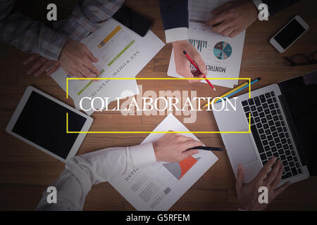 BUSINESS TEAM WORKING OFFICE Collaboration TEAMWORK BRAINSTORMING CONCEPT Stock Photo