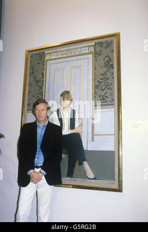 Artist Bryan Organ with his painting of Lady Diana Spencer at the National Portrait Gallery in London. It is the first official portrait of Prince Charles's fiancee to be commissioned. Stock Photo