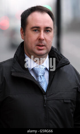 Ashley Gill-Webb, 34, arriving at Stratford Magistrates court. Mr Gill-Webb is on trial after hurling a bottle at Usain Bolt and his rivals during the men's Olympic 100m final. Stock Photo