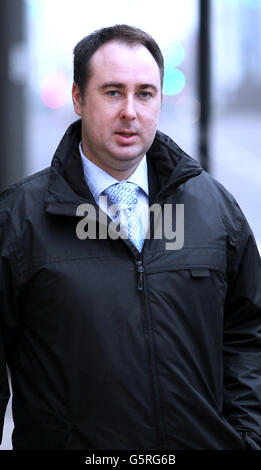 Ashley Gill-Webb, 34, arriving at Stratford Magistrates court. Mr Gill-Webb is on trial after hurling a bottle at Usain Bolt and his rivals during the men's Olympic 100m final. Stock Photo