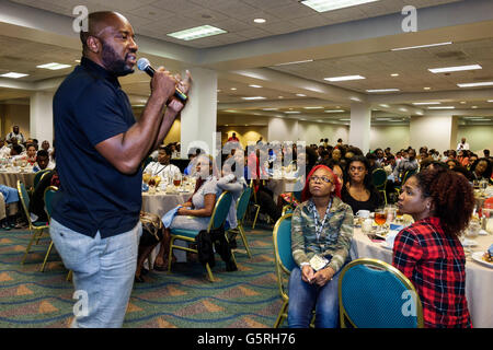 Miami Florida,Hyatt,hotel,lodging,National Preventing Crime in the Black Community Conference,Black minorities,adult,adults,man men male,speaker,speak Stock Photo