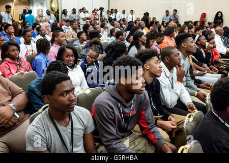 Miami Florida,Hyatt,hotel,lodging,National Preventing Crime in the Black Community Conference,audience,student students Black male boy boys kids child Stock Photo