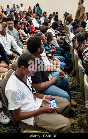 Miami Florida,Hyatt,hotel,lodging,National Preventing Crime in the Black Community Conference,audience,student students,Black,male boy boys kids child Stock Photo