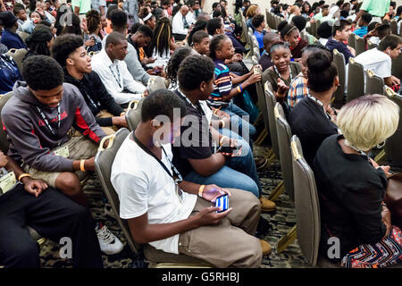 Miami Florida,Hyatt,hotel,lodging,National Preventing Crime in the Black Community Conference,audience,student students,Black,male boy boys kids child Stock Photo