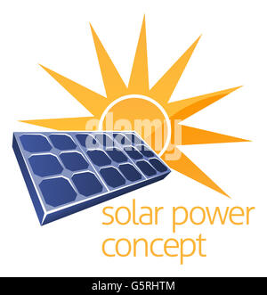 A concept icon of sun and solar panel photovoltaics cell Stock Photo