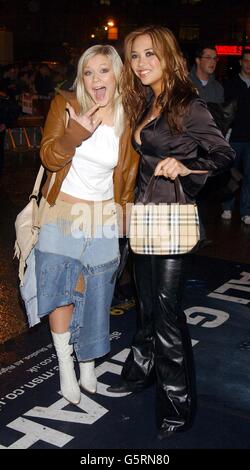 Suzanne Shaw and Myleene Klass from pop group Hearsay arriving at the Empire Cinema in London's Leicester Square, for the premiere of Ali G InDaHouse. Stock Photo