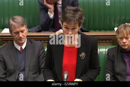 Shadow Environment Secretary Mary Creagh in the Commons asking a question on horsemeat found in food products. Stock Photo