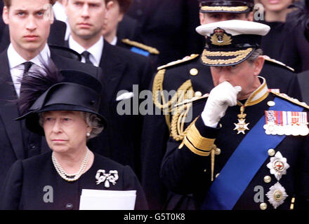 Prince Charles at the Queen Mother funeral at Westminster Abbey in ...