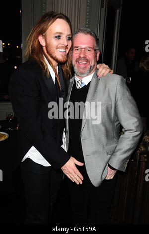Tim Minchin (left) and Chris Moyles at the after party for the first night of the Rocky Horror Show at the Wimbledon Theatre in London. Stock Photo