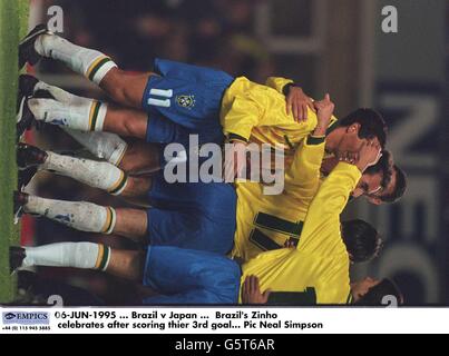 06-JUN-1995, Brazil v Japan, Brazil's Zinho celebrates after scoring their 3rd goal Stock Photo