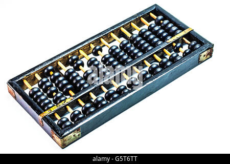 Old abacus for a calculator on a white background. Stock Photo