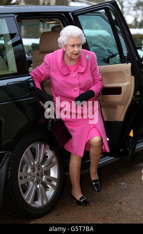 Queen Elizabeth II arrives at West Newton Village Hall for her annual visit to Sandringham Women's Institute, Norfolk. Stock Photo