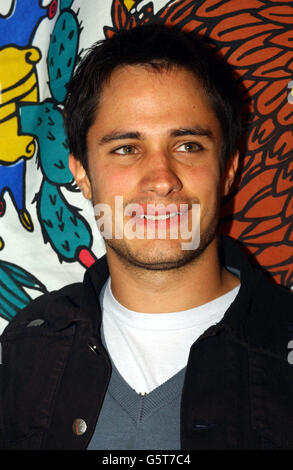 A star of the film, Gael Garcia Bernal arriving for the gala screening of Mexican road movie 'Y Tu Mama Tambien' (And Your Mother Too), at The Screen on the Green cinema in Islington, London. Stock Photo