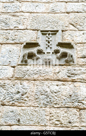Stone coat of arms in the Sanctuary of Loyola. Azpeitia. Basque Country. Spain. Stock Photo