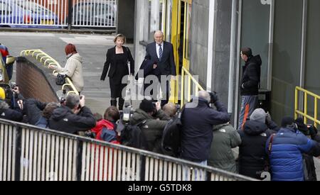 Stuart Hall court case. Former TV presenter Stuart Hall, leaves Preston Magistrates Court. Stock Photo