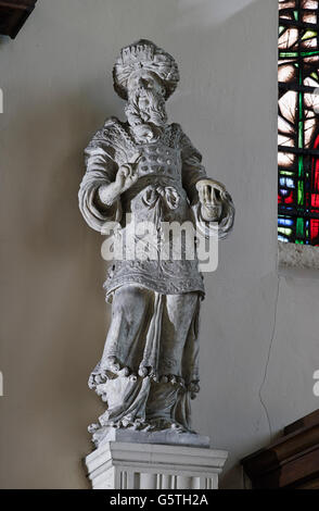St Michael Paternoster Royal, church in the City of London; statue of Aaron from All Hallows the Great Stock Photo