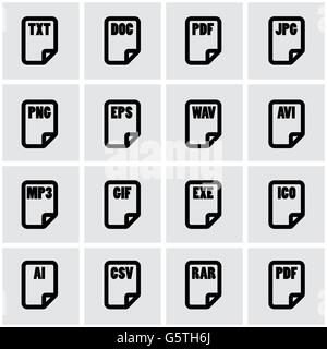 Vector black file type icon set Stock Vector