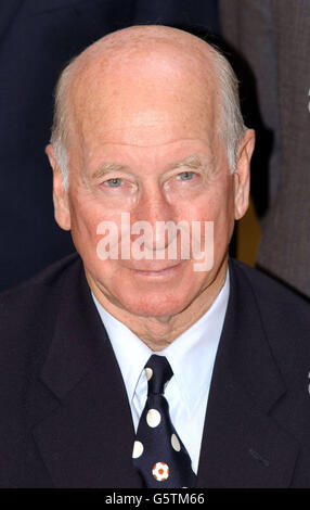 Sir Bobby Charlton of England's winning 1966 World Cup Team at the Royal Society of medicine in London to raise understanding and awareness about cholesterol with the help of Flora pro.activ. 24/04/2003: Sir Bobby Charlton who was reopening the National Football Museum as a free visitor attraction, Thursday April 24, 2003. Until now, the museum, which is based at Preston North End's Deepdale stadium, has had to charge visitors nearly 7 to see its collection of exhibits, which include a replica of the Jules Rimet trophy Charlton helped England to win in 1966. Now, following funding from the Stock Photo