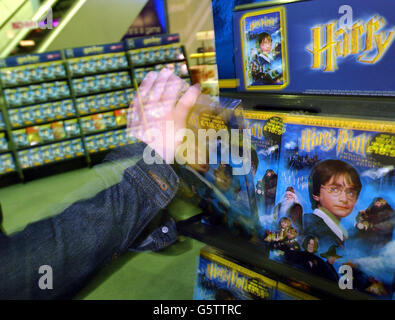 The new Harry Potter DVD which went on sale at HMV, Oxford Street, London. The Harry Potter and the Philosopher's Stone videos and DVDs hit the shops, with countrywide sales of more than one million expected on the first day alone. Stock Photo