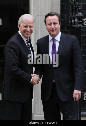 U.S. Vice President Joe Biden with British Prime Minister David Cameron as he leaves 10 Downing Street, London.