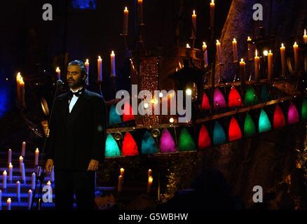 Italian tenor Andrea Bocelli performing on stage at London's Royal Albert Hall, during the Classical Brit Awards. Stock Photo