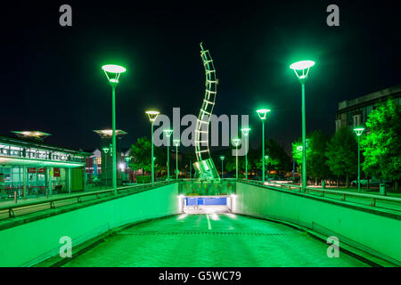 A night time urban scene of the entrance to the Millennium Square car park in the Ciry of Bristol, England. Stock Photo